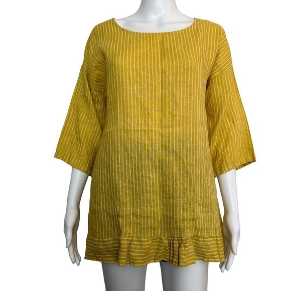 NEW Lungo L'Arno PURO LINO Linen Women's Size Medium Mustard Striped Tunic Top - Picture 16 of 16